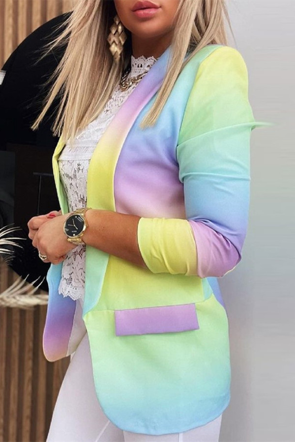 Ropa de abrigo cárdigan con estampado de cambio gradual informal de moda amarillo púrpura