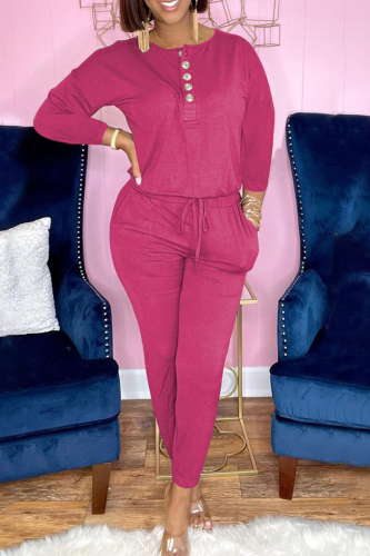 Pink Casual Solid Patchwork O Neck Long Sleeve Two Pieces