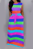 Purple Casual Striped Patchwork O Neck Straight Dresses