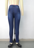 Jeans de mezclilla ajustados de cintura media rasgados sólidos informales azules medianos