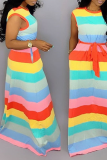 Paarse casual gestreepte patchwork rechte jurken met o-hals