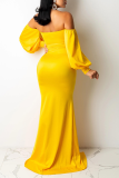 Yellow Sexy Solid Patchwork Strapless Irregular Dress Dresses