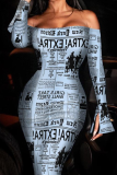 Lettre imprimée sexy imprimé patchwork épaules dénudées jupe crayon robes