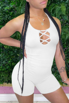 White Sexy Solid Hollowed Out Sleeveless Two Pieces