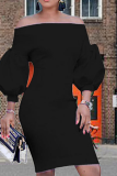 Robes de jupe crayon noire sexy en patchwork solide sur l'épaule
