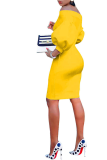 Gelbe, sexy, einfarbige Patchwork-Kleider mit schulterfreiem Bleistiftrock