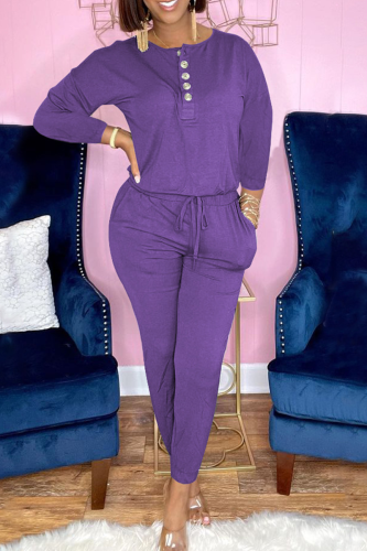 Purple Casual Solid Patchwork O Neck Long Sleeve Two Pieces