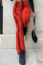 Pantaloni con stampa completa di altoparlanti a vita alta con stampa patchwork rossa casual