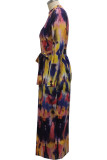 Multicolor Casual Print Patchwork O Neck Pencil Skirt Dresses