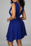 Blauwe sexy casual effen uitgeholde backless v-hals mouwloze jurk