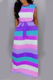 Purple Casual Striped Patchwork O Neck Straight Dresses