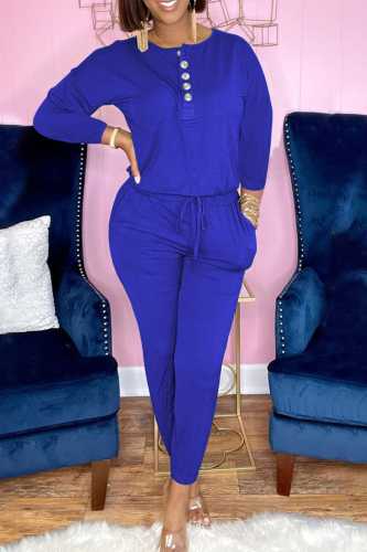Royal Blue Casual Solid Patchwork O Neck Long Sleeve Two Pieces