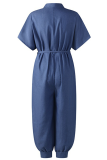 Light Blue Casual Solid Patchwork Turndown Collar Harlan Jumpsuits