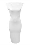 White Fashion Casual Solid Basic O Neck Sleeveless Dress