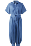 Light Blue Casual Solid Patchwork Turndown Collar Harlan Jumpsuits