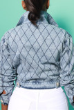 Baby Blue Fashion Casual Patchwork Cardigan Turndown Collar Long Sleeve Denim Jacket