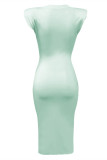 Light Green Fashion Casual Solid Basic O Neck Sleeveless Dress