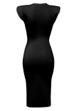 Black Fashion Casual Solid Basic O Neck Sleeveless Dress