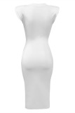 ホワイト ファッション カジュアル ソリッド ベーシック O ネック ノースリーブ ドレス