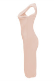 Apricot Pink Fashion Casual Solid Basic O-Ausschnitt ärmelloses Kleid