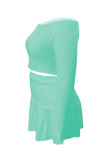 Light Green Fashion Casual Solid Basic O Neck Plus Size Two Pieces