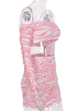 Розовый сексуальный принт в стиле пэчворк на тонких бретельках с длинным рукавом из двух частей