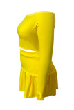 Amarelo Moda Casual Sólido Básico O Pescoço Plus Size Duas Peças