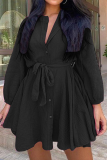 ブラック カジュアル ソリッド パッチワーク V ネック ケーキ スカート ドレス