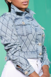 Голубой модный повседневный лоскутный кардиган с отложным воротником и длинными рукавами джинсовая куртка