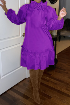 Purple Casual Solid Bandage Half A Turtleneck Cake Skirt Dresses