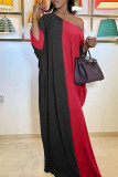 ブラック ファッション カジュアル パッチワーク ベーシック オブリーク カラー ロング スリーブ ドレス