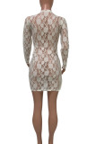 Белое сексуальное сплошное лоскутное прозрачное платье-юбка-карандаш на молнии с воротником-молнией