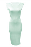 Ljusgrönt Mode Casual Solid Basic O-hals ärmlös klänning