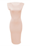 Apricot Pink Fashion Casual Solid Basic O-Ausschnitt ärmelloses Kleid