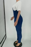 Blå Casual Solid Patchwork O-hals Skinny Jumpsuits