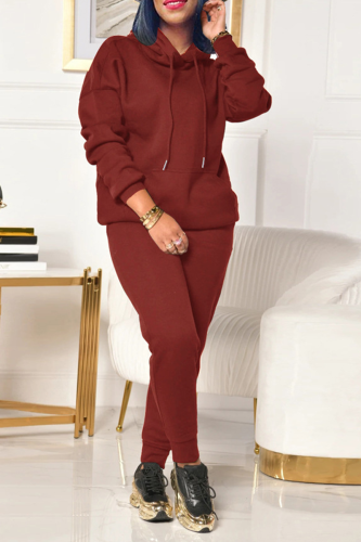 Brown Casual Hooded Collar Long Sleeve Sweatshirt And Pants Sportwear Two Piece Jogger Set