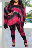Leopardenmuster Casual Patchwork Tie-Dye V-Ausschnitt Plus Size Two Pieces