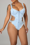 Light Blue Sexy Solid Hollowed Out Patchwork Chains Swimwears