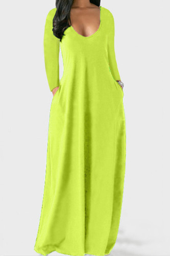 Fluoreszierendes Grün Casual Solid Patchwork V-Ausschnitt Gerade Kleider