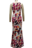 Многоцветные повседневные платья-русалка с V-образным вырезом и принтом в стиле пэчворк