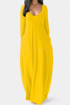 Gul Casual Solid Patchwork V-hals raka klänningar