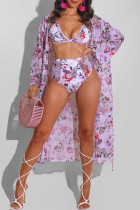 Rosa Lila Mode Sexy Print Cardigan Swimwears