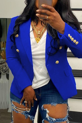 Capispalla con colletto rovesciato con bottoni tascabili casual alla moda blu