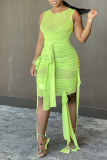 Green Sexy Mesh O Neck Pencil Skirt Dresses