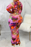 Veelkleurige sexy print patchwork halve col kokerrok plus maten jurken