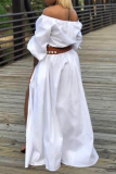 Witte sexy effen patchwork off-shoulder asymmetrische jurken