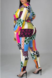 Цветной британский стиль с принтом повязки в стиле пэчворк отложной воротник плюс размер из двух частей