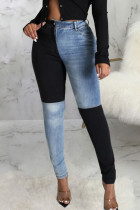 Jeans skinny preto casual sólido patchwork