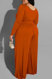 Orange Casual Solid mit Gürtel O-Ausschnitt Plus Size Two Pieces