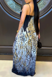 Veelkleurige sexy rechte jurken met luipaardpatchwork en spaghettibandjes